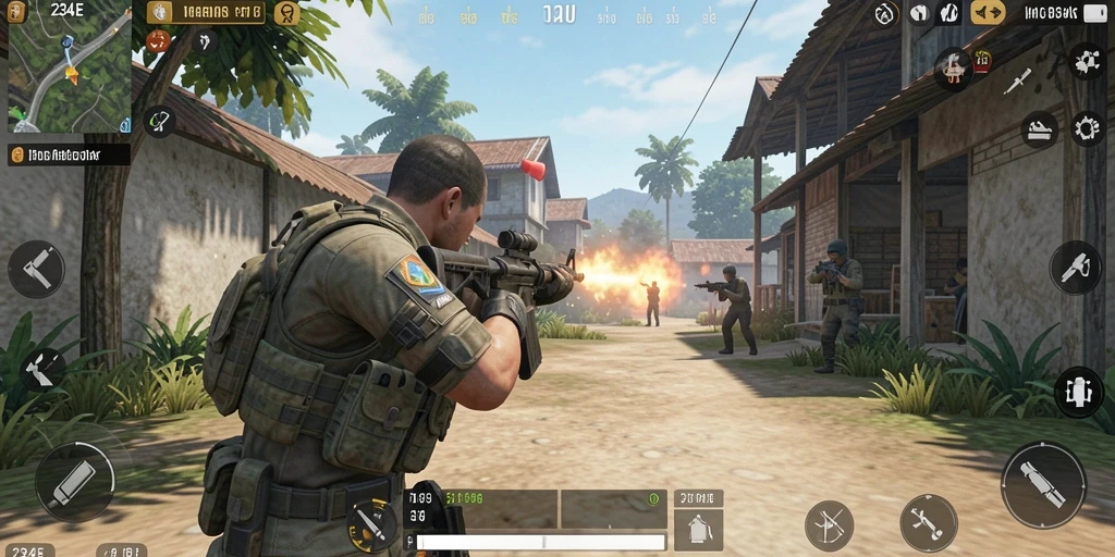 Tampilan gameplay mendebarkan dalam 234E saat bertempur.