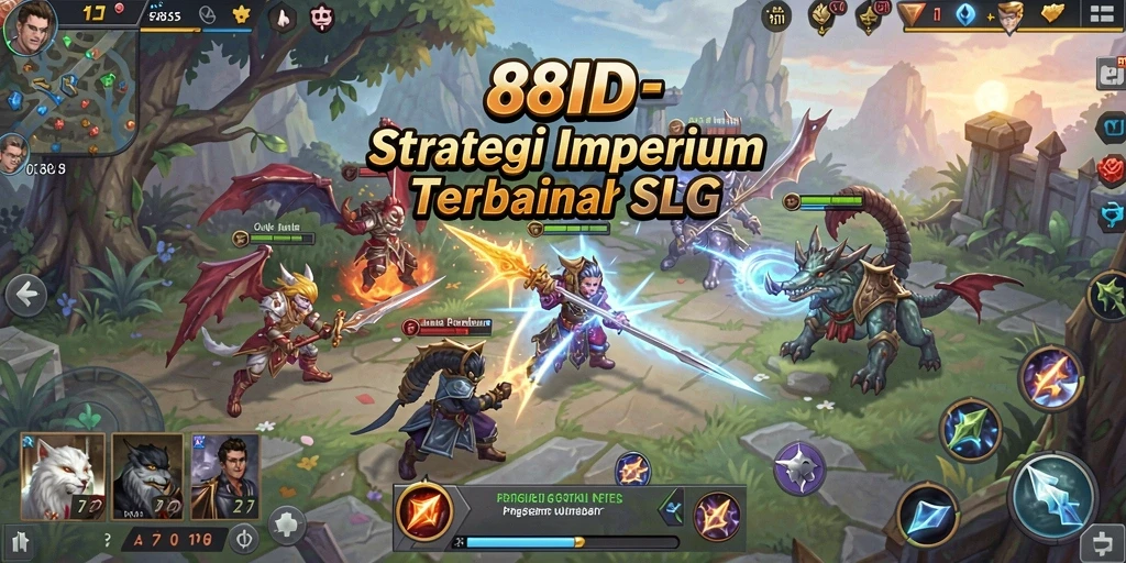 Menggambarkan strategi dan pertempuran dalam gameplay SLG yang intens.