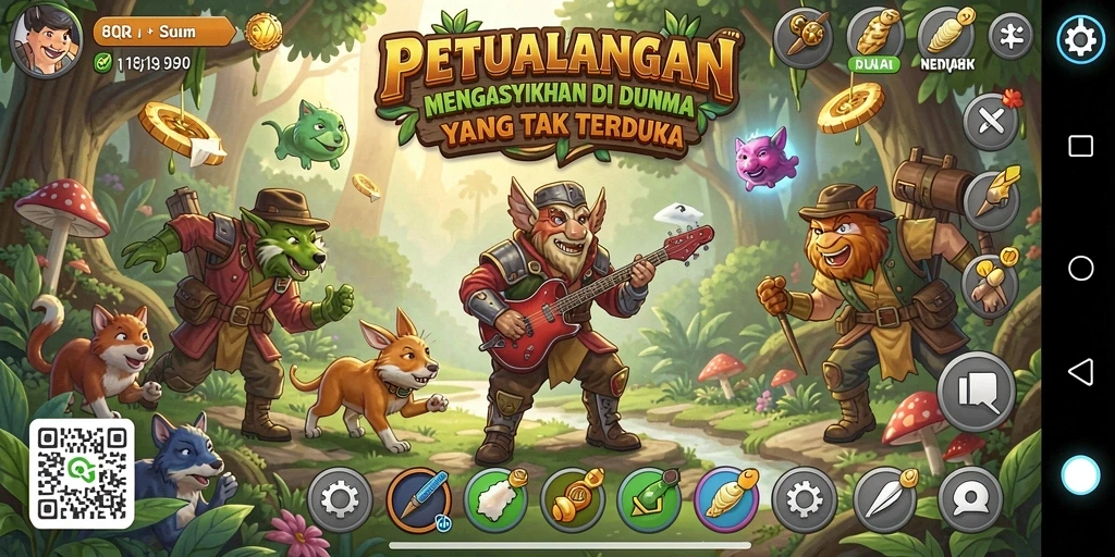 Screenshot gameplay 8QR menunjukkan aksi petualangan mendebarkan dan eksplorasi mendalam.