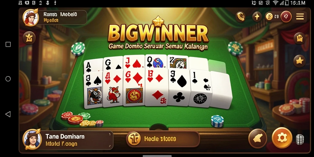 Screenshot gameplay utama BIGWINNER dengan suasana permainan domino.