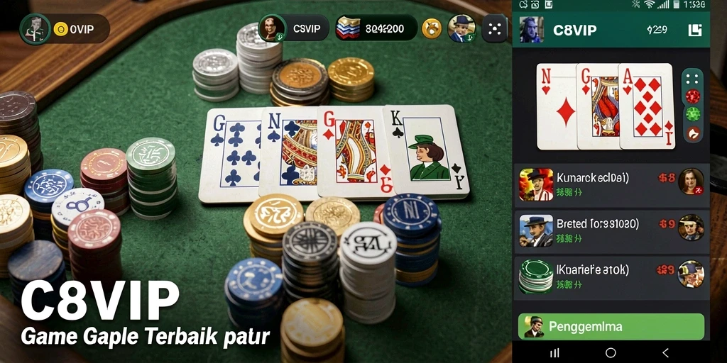 Tampilan gameplay seru C8VIP dengan kartu Gaple yang menarik.