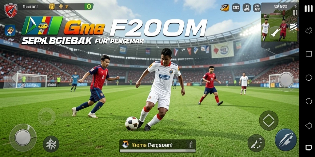 Tampilan gameplay F200M yang mendebarkan dengan aksi sepak bola langsung.