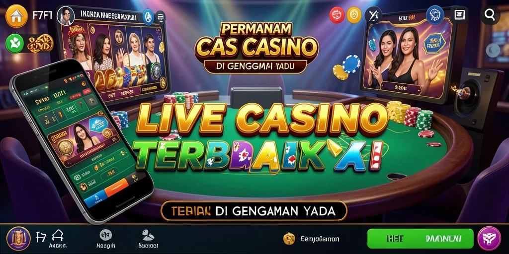 Tangkapan layar F7F7 menampilkan dealer profesional dan suasana permainan Live Casino.