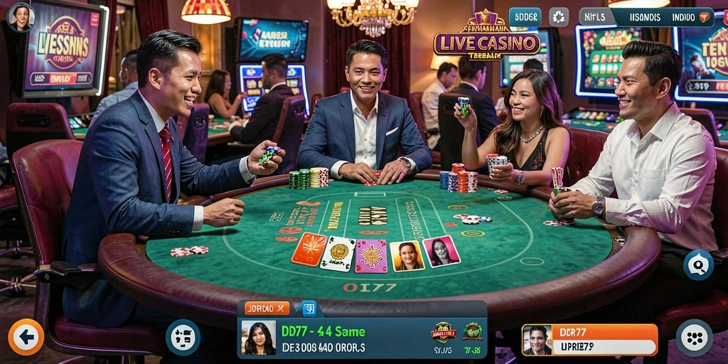 Screenshot utama IDR77 menampilkan gameplay Live Casino yang mendebarkan.
