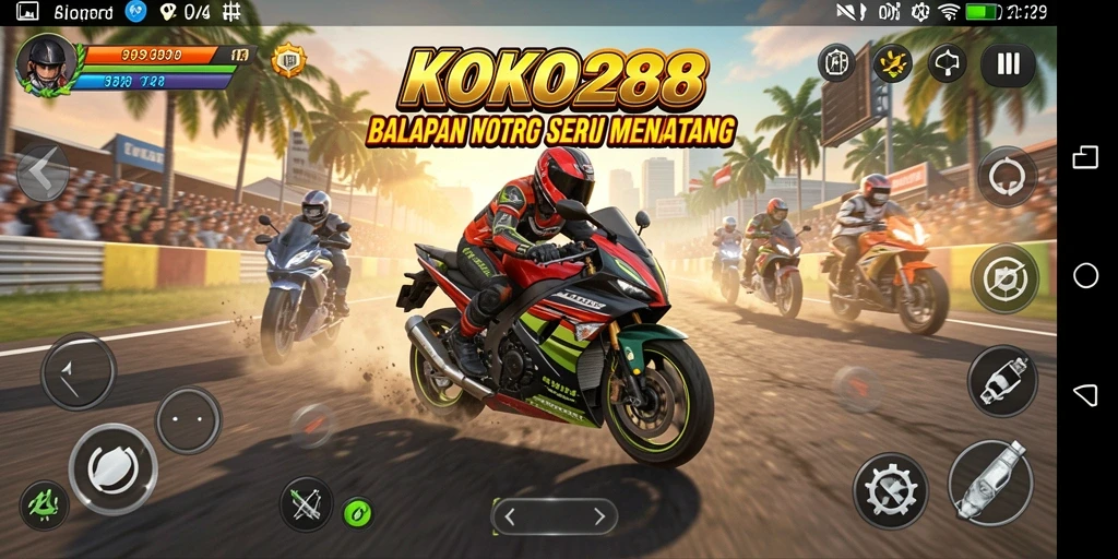 Screenshot utama KOKO288 menampilkan motor balap dalam aksi.