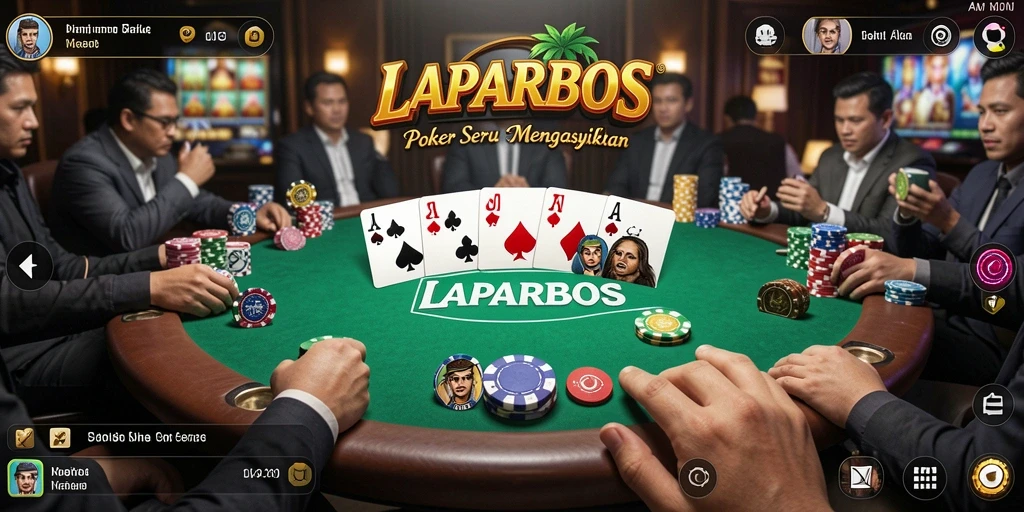 Screenshot gameplay LAPARBOS yang menunjukkan aksi poker seru.