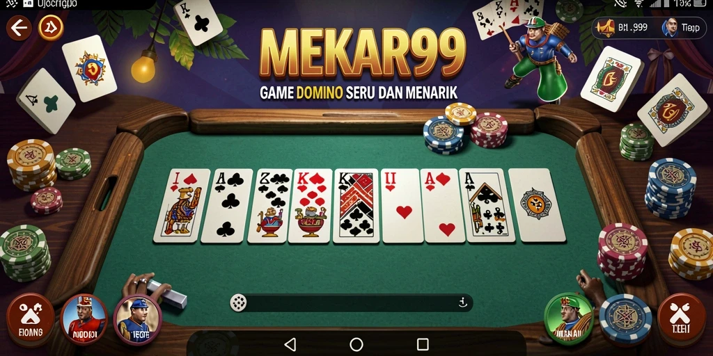 Tampilan gameplay seru di MEKAR99 dengan domino yang menarik.