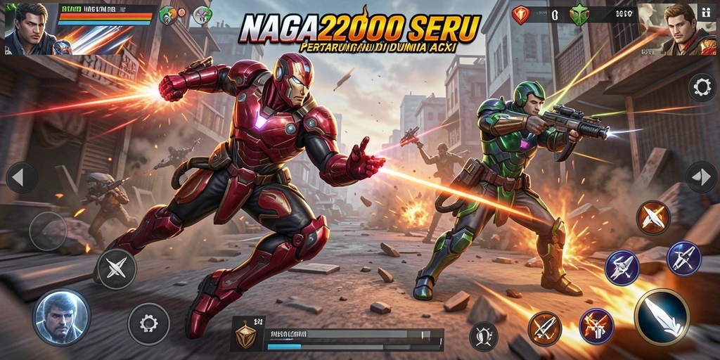 Screenshot gameplay NAGA2000 menampilkan aksi pertarungan yang mendebarkan.