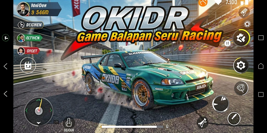 Screenshot gameplay OKIDR menampilkan aksi balapan yang mendebarkan.