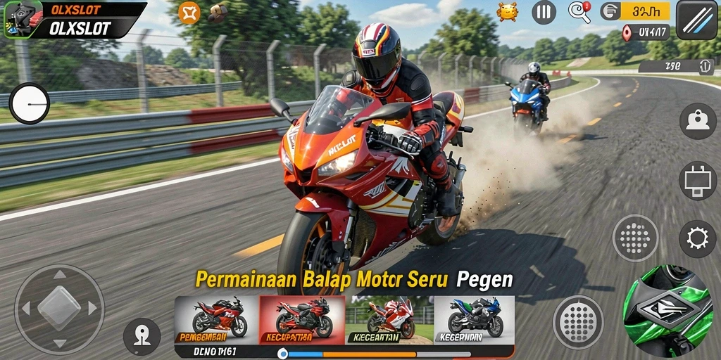 Screenshot OLXSLOT menunjukkan aksi balap motor yang mendebarkan.