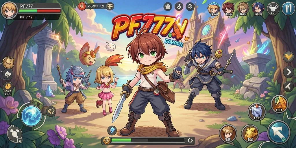 Tampilan gameplay PF777 yang penuh warna dan karakter dinamis.
