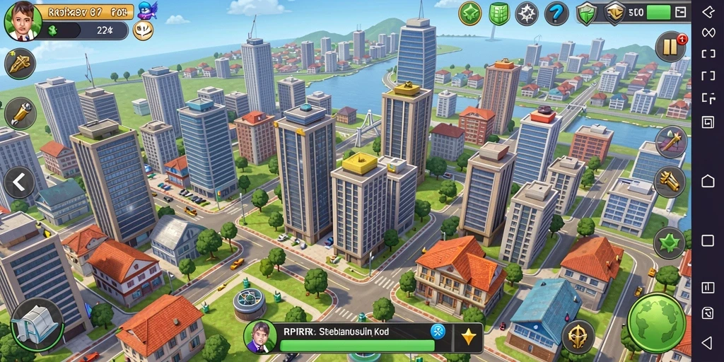 Screenshot gameplay RPRR yang menunjukkan pembangunan kota yang strategis.