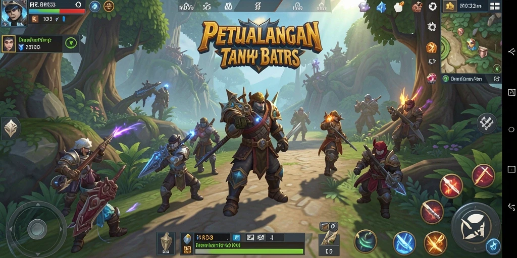 Screenshot gameplay utama RR33 menampilkan pertempuran epik dan eksplorasi dunia fantasi.