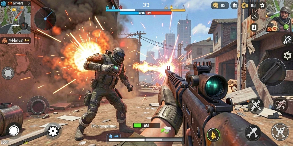Tampilan gameplay intens di S13 menampilkan aksi tembak-menembak yang mendebarkan.