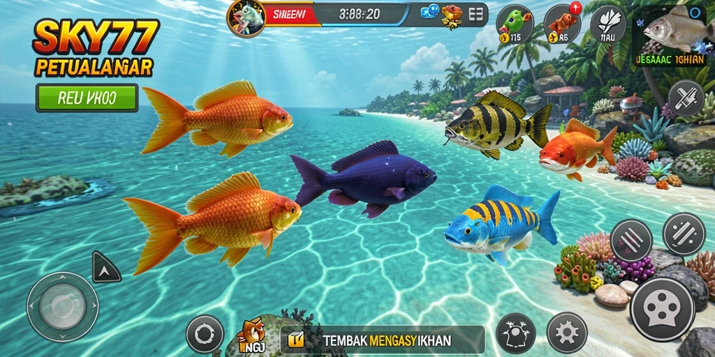 Tampilan gameplay seru saat menangkap ikan di bawah laut.
