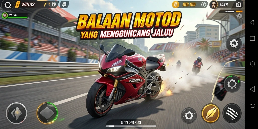 Screenshot WIN33 menampilkan balapan motor yang seru dan menegangkan.