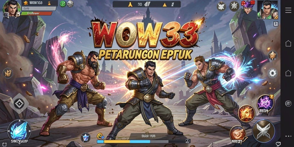 Screenshot gameplay WOW33 menampilkan pertarungan seru antara dua karakter petarung.